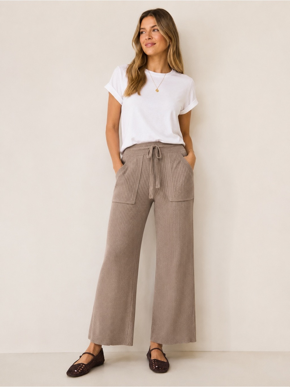 Splendid Georgia Rib Knit Wide Leg Pants
Size Small